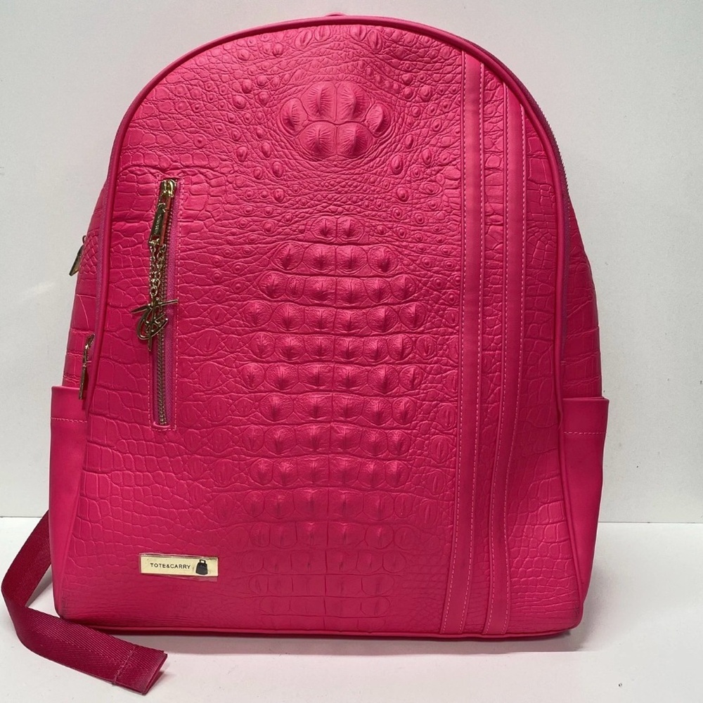 Hot Pink Croc-Embossed Backpack